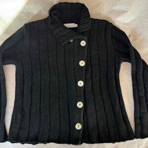 Willow brand, black cotton sweater. Shell buttons, size M.